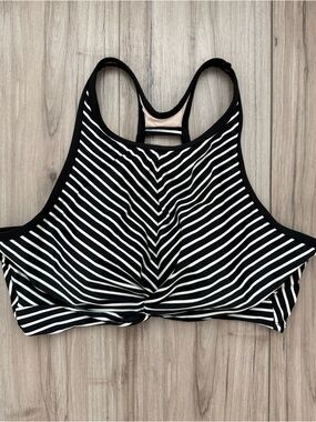 Kona Sol Black & White Striped High-Neck Bikini Top